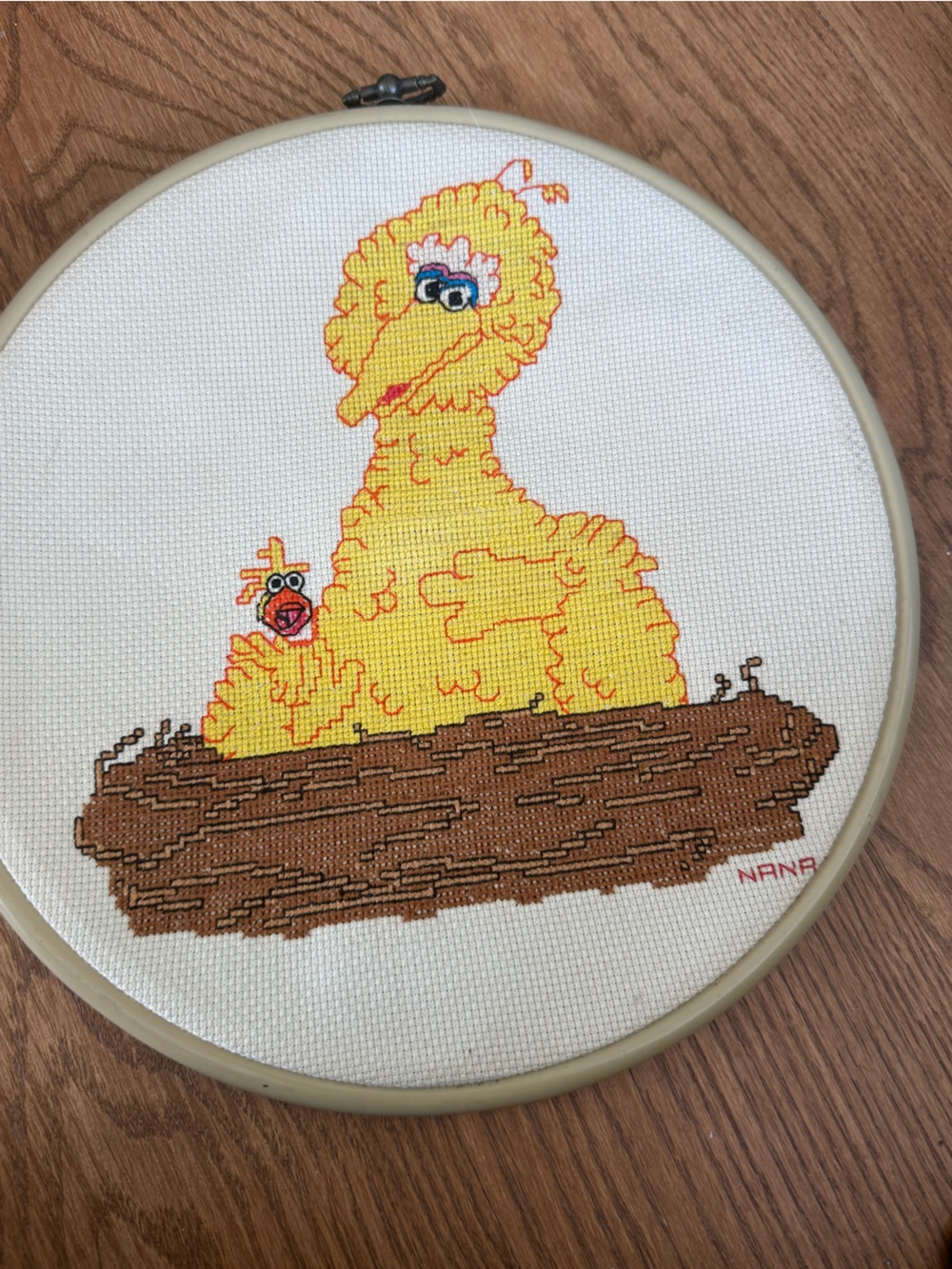 Vintage handmade cross stitch Sesame Street Big Bird